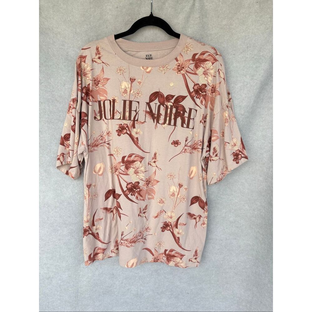 Jolie Noire Floral Graphic Tee Women’s S Beige Pink Boho Oversized Soft Girl